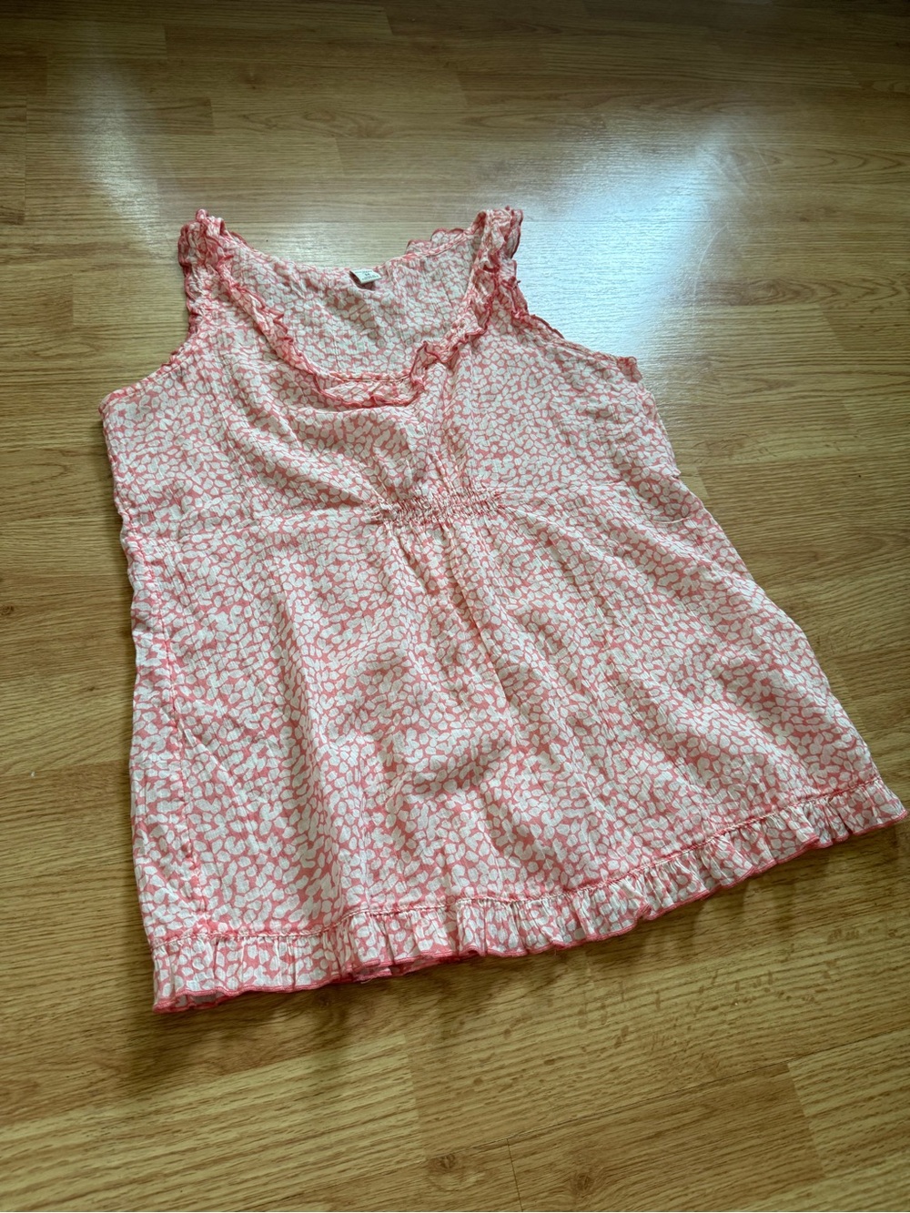 Old Navy Pink White Ruffle Smocked Babydoll Top M